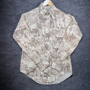 Van Heusen 417 Vanopress Shirt Mens 15.5 Leonardo da Vinci Architecture VTG 60s